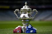 8 July 2022; The Tailteann Cup with the Cavan and Westmeath jerseys ahead of the inaugural Tailteann Cup Senior Football Final between Cavan and Westmeath at Croke Park in Dublin. Photo by Piaras Ó Mídheach/Sportsfile