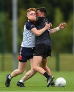 8 July 2022; Tiernan Mathers of New York in action against Seánie Boyle of Warwickshire during the GAA Football All-Ireland Junior Championship Semi-Final match between New York and Warwickshire at the GAA National Games Development Centre in Abbotstown, Dublin. Photo by Stephen McCarthy/Sportsfile