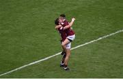 9 July 2022; Westmeath players Andy McCormack, left, and Ronan O’Toole celebrate after the Tailteann Cup Final match between Cavan and Westmeath at Croke Park in Dublin. Photo by Daire Brennan/Sportsfile
