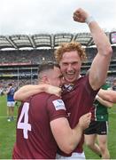 9 July 2022; Ronan Wallace, right, and Jamie Gonoud of Westmeath celebrate after their side's victory in the Tailteann Cup Final match between Cavan and Westmeath at Croke Park in Dublin. Photo by Seb Daly/Sportsfile