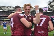 9 July 2022; Ronan Wallace, right, and Jamie Gonoud of Westmeath, left, celebrate after their side's victory in the Tailteann Cup Final match between Cavan and Westmeath at Croke Park in Dublin. Photo by Seb Daly/Sportsfile
