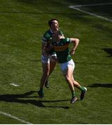 10 July 2022; Seán O'Shea of Kerry celebrates with team-mate David Clifford after scoring his side's first goal during the GAA Football All-Ireland Senior Championship Semi-Final match between Dublin and Kerry at Croke Park in Dublin. Photo by Daire Brennan/Sportsfile