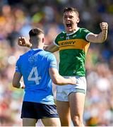 10 July 2022; David Clifford of Kerry celebrates his side's match winning point in the GAA Football All-Ireland Senior Championship Semi-Final match between Dublin and Kerry at Croke Park in Dublin. Photo by Ramsey Cardy/Sportsfile