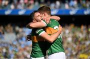 10 July 2022; Graham O'Sullivan, left, and Adrian Spillane of Kerry celebrate after the GAA Football All-Ireland Senior Championship Semi-Final match between Dublin and Kerry at Croke Park in Dublin. Photo by Stephen McCarthy/Sportsfile