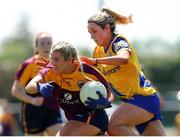 10 July 2022; Sarah Harding Kenny of Wexford in action against Niamh Feeney of Roscommon during the TG4 All-Ireland Ladies Football Intermediate Championship Semi-Final match between Roscommon and Wexford at Crettyard GAA club, Crettyard, Laois. Photo by Michael P Ryan/Sportsfile