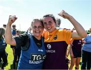10 July 2022; Wexford manager Lizzy Kent, left, celebrates with Ciara Banville after the TG4 All-Ireland Ladies Football Intermediate Championship Semi-Final match between Roscommon and Wexford at Crettyard GAA club, Crettyard, Laois. Photo by Michael P Ryan/Sportsfile