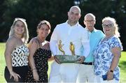 10 July 2022; Michael Finlan of Castle Golf Club, second from right, and his son Stephen Finlan of Grange Castle Golf Club, centre, with, from left, Eleanor Fitzgerald, Natasha Mantle and Mary Finlan after winning the All Ireland Father & Son Foursomes 2022 – 60th Anniversary -  at Castle Golf Club in Rathfarnham, Dublin. Photo by Sam Barnes/Sportsfile