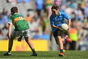 10 July 2022; Cillian Downey, St. Mary's Parish P.S., Bryanstown, Drogheda, Louth, representing Dublin, during the INTO Cumann na mBunscol GAA Respect Exhibition Go Games at the GAA Football All-Ireland Senior Championship Semi-Final match between Dublin and Kerry at Croke Park in Dublin. Photo by Ramsey Cardy/Sportsfile