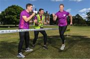 13 July 2022; Former jockey Nina Carberry, Olympian David Gillick, centre, and exercise physiologist Dr Brian Carson are pictured at Newbridge House and Gardens, Donabate, Co. Dublin, supporting the More Than Running campaign from Vhi who are presenting partners of parkrun. The Vhi ambassadors are calling on people to attend a parkrun this summer and build it into their weekly routines by either walking, jogging, running or volunteering. parkruns has proved to improve particpiants fitness levels, along with physical heath, happiness and mental health. parkruns take place over a 5km course weekly, are free to enter and are open to all ages and abilities, providing a fun and safe enviroment to enjoy excerise. To register for a parkrun near you visit .www.parkrun.ie. Photo by Seb Daly/Sportsfile