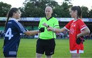 13 July 2022; Aoife Robertson of Dublin, left, with referee Alan Patchell and Grace Cronin of Cork before the 2022 All-Ireland U16 A Final between Cork and Dublin at Cahir GAA Club, Co. Tipperary. Photo by George Tewkesbury/Sportsfile