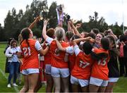 13 July 2022; Armagh players celebrate with the cup after their side's victory in the 2022 All-Ireland U16 C Final match between Armagh and Longford at Lisnaskea Emmetts in Fermanagh. Photo by Piaras Ó Mídheach/Sportsfile