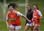 13 July 2022; Caoimhe Feehan of Armagh celebrates after her side's victory in the 2022 All-Ireland U16 C Final match between Armagh and Longford at Lisnaskea Emmetts in Fermanagh. Photo by Piaras Ó Mídheach/Sportsfile