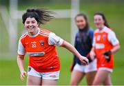 13 July 2022; Caoimhe Feehan of Armagh celebrates after her side's victory in the 2022 All-Ireland U16 C Final match between Armagh and Longford at Lisnaskea Emmetts in Fermanagh. Photo by Piaras Ó Mídheach/Sportsfile