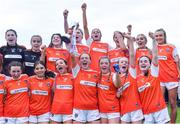 13 July 2022; Armagh captain Sinéad O'Neill holds the cup aloft as she celebrates with teammates after their side's victory in the 2022 All-Ireland U16 C Final match between Armagh and Longford at Lisnaskea Emmetts in Fermanagh. Photo by Piaras Ó Mídheach/Sportsfile