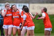 13 July 2022; Armagh players, including Mallaidh Loughran, 5, and Fiadhna Loughran, 21, celebrate after their side's victory in the 2022 All-Ireland U16 C Final match between Armagh and Longford at Lisnaskea Emmetts in Fermanagh. Photo by Piaras Ó Mídheach/Sportsfile