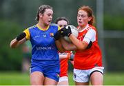13 July 2022; Sinéad O'Neill of Armagh in action against Maria Farley of Longford during the 2022 All-Ireland U16 C Final match between Armagh and Longford at Lisnaskea Emmetts in Fermanagh. Photo by Piaras Ó Mídheach/Sportsfile