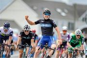 14 July 2022; Ben Askey, Backstedt Performance, celebrates winning stage three of the Eurocycles Eurobaby Junior Tour 2022 in Clare. Photo by Stephen McMahon/Sportsfile