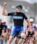 14 July 2022; Ben Askey, Backstedt Performance, celebrates winning stage three of the Eurocycles Eurobaby Junior Tour 2022 in Clare. Photo by Stephen McMahon/Sportsfile