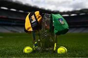 15 July 2022; The Liam MacCarthy Cup with a Limerick and Kilkenny jersey and match day sliotars before the GAA Hurling All-Ireland Senior Championship Final at Croke Park in Dublin. Photo by David Fitzgerald/Sportsfile