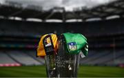 15 July 2022; The Liam MacCarthy Cup with a Limerick and Kilkenny jersey and before the GAA Hurling All-Ireland Senior Championship Final at Croke Park in Dublin. Photo by David Fitzgerald/Sportsfile