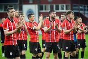 14 July 2022; Derry City players during the UEFA Europa Conference League 2022/23 First Qualifying Round Second Leg match between Riga and Derry City at the Skonto Stadium in Riga, Latvia. Photo by Roman Koksarov/Sportsfile