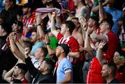 14 July 2022; Derry City supporters before the UEFA Europa Conference League 2022/23 First Qualifying Round Second Leg match between Riga and Derry City at the Skonto Stadium in Riga, Latvia. Photo by Roman Koksarov/Sportsfile