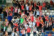 14 July 2022; Derry City supporters before the UEFA Europa Conference League 2022/23 First Qualifying Round Second Leg match between Riga and Derry City at the Skonto Stadium in Riga, Latvia. Photo by Roman Koksarov/Sportsfile