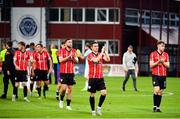 14 July 2022; Derry City players during the UEFA Europa Conference League 2022/23 First Qualifying Round Second Leg match between Riga and Derry City at the Skonto Stadium in Riga, Latvia. Photo by Roman Koksarov/Sportsfile