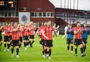 14 July 2022; Derry City players during the UEFA Europa Conference League 2022/23 First Qualifying Round Second Leg match between Riga and Derry City at the Skonto Stadium in Riga, Latvia. Photo by Roman Koksarov/Sportsfile