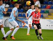 14 July 2022; Jamie McGonigle of Derry City in action against Ritvars Rugins during the UEFA Europa Conference League 2022/23 First Qualifying Round Second Leg match between Riga and Derry City at the Skonto Stadium in Riga, Latvia. Photo by Roman Koksarov/Sportsfile