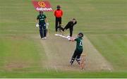 15 July 2022; Harry Tector of Ireland is struck in the head off of a delivery from New Zealand's Lockie Ferguson during the Men's One Day International match between Ireland and New Zealand at Malahide Cricket Club in Dublin. Photo by Seb Daly/Sportsfile