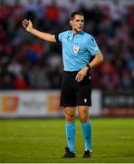 14 July 2022; Referee Jochem Kamphuis during the UEFA Europa Conference League 2022/23 First Qualifying Round Second Leg match between Sligo Rovers and Bala Town at The Showgrounds in Sligo. Photo by Stephen McCarthy/Sportsfile