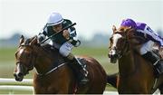 16 July 2022; Jockey Shane Foley celebrates as he crosses the line to win the Juddmonte Irish Oaks on Magical Lagoon, from second place Toy, with Ryan Moore up, during day one of the Juddmonte Irish Oaks Weekend at The Curragh Racecourse in Kildare. Photo by Seb Daly/Sportsfile