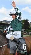 16 July 2022; Jockey Shane Foley celebrates after winning the Juddmonte Irish Oaks on Magical Lagoon during day one of the Juddmonte Irish Oaks Weekend at The Curragh Racecourse in Kildare. Photo by Seb Daly/Sportsfile