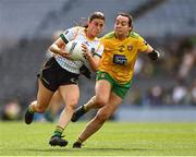 16 July 2022; Emma Troy of Meath in action against Nicole McLaughlin of Donegal during the TG4 All-Ireland Ladies Football Senior Championship Semi-Final match between Donegal and Meath at Croke Park in Dublin. Photo by Piaras Ó Mídheach/Sportsfile