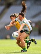 16 July 2022; Shauna Ennis of Meath in action against Niamh Hegarty of Donegal during the TG4 All-Ireland Ladies Football Senior Championship Semi-Final match between Donegal and Meath at Croke Park in Dublin. Photo by Piaras Ó Mídheach/Sportsfile