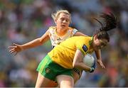16 July 2022; Katy Herron of Donegal in action against Kelsey Nesbitt of Meath during the TG4 All-Ireland Ladies Football Senior Championship Semi-Final match between Donegal and Meath at Croke Park in Dublin. Photo by Stephen McCarthy/Sportsfile