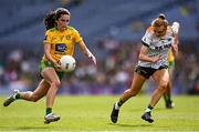 16 July 2022; Amy Boyle Carr of Donegal in action against Aoibheann Leahy of Meath during the TG4 All-Ireland Ladies Football Senior Championship Semi-Final match between Donegal and Meath at Croke Park in Dublin. Photo by Piaras Ó Mídheach/Sportsfile