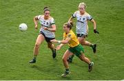 16 July 2022; Niamh McLaughlin of Donegal in action against Maire O'Shaughnessy, left, and Stacey Grimes of Meath during the TG4 All-Ireland Ladies Football Senior Championship Semi-Final match between Donegal and Meath at Croke Park in Dublin. Photo by Stephen McCarthy/Sportsfile