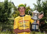 17 July 2022; Winner of race overall Andrew August, Hot Tubes, with the JJ McCormack perpetual trophy after stage six of the Eurocycles Eurobaby Junior Tour 2022 in Clare. Photo by Stephen McMahon/Sportsfile