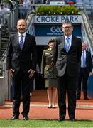 17 July 2022; An Taoiseach Mícheál Martin TD, left, and Ard Stiúrthóir of the GAA Tom Ryan before the GAA Hurling All-Ireland Senior Championship Final match between Kilkenny and Limerick at Croke Park in Dublin. Photo by Seb Daly/Sportsfile