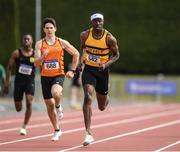 17 July 2022; James Ezeonu of Leevale AC, Cork, on his way to winning in the 200m heat during Irish Life Health National Junior and U23s T&F Championships in Tullamore, Offaly. Photo by George Tewkesbury/Sportsfile