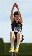 17 July 2022; Leon Sweeney of Naas AC, Meath, competing in the Triple Jump during Irish Life Health National Junior and U23s T&F Championships in Tullamore, Offaly. Photo by George Tewkesbury/Sportsfile