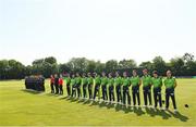 18 July 2022; The Ireland and New Zealand teams before the Men's T20 International match between Ireland and New Zealand at Stormont in Belfast. Photo by Ramsey Cardy/Sportsfile