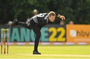 18 July 2022; Lockie Ferguson of New Zealand bowls the wicket of Gareth Delany of Ireland during the Men's T20 International match between Ireland and New Zealand at Stormont in Belfast. Photo by Ramsey Cardy/Sportsfile
