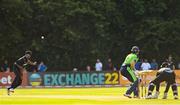 18 July 2022; Ish Sodhi of New Zealand bowls to Lorcan Tucker of Ireland during the Men's T20 International match between Ireland and New Zealand at Stormont in Belfast. Photo by Ramsey Cardy/Sportsfile