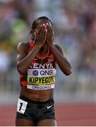 18 July 2022; Faith Kipyegon of Kenya celebrates winning the women's 1500m final during day four of the World Athletics Championships at Hayward Field in Eugene, Oregon, USA. Photo by Sam Barnes/Sportsfile