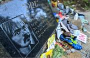 18 July 2022; A detailed view of Pre's Rock during day four of the World Athletics Championships in Eugene, Oregon. Pre's Rock is a memorial to American distance runner and Oregon native, Steve “Pre” Prefontaine, who died at the location in 1997. Photo by Sam Barnes/Sportsfile
