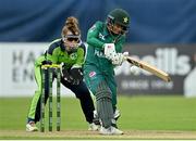 19 July 2022; Muneeba Ali of Pakistan and Ireland wicketkeeper Mary Waldron during the Women's T20 International match between Ireland and Pakistan at Bready Cricket Club in Bready, Tyrone. Photo by Ramsey Cardy/Sportsfile