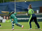 19 July 2022; Ireland wicketkeeper Mary Waldron fumbles the shot by Bismah Maroof of Pakistan during the Women's T20 International match between Ireland and Pakistan at Bready Cricket Club in Bready, Tyrone. Photo by Ramsey Cardy/Sportsfile